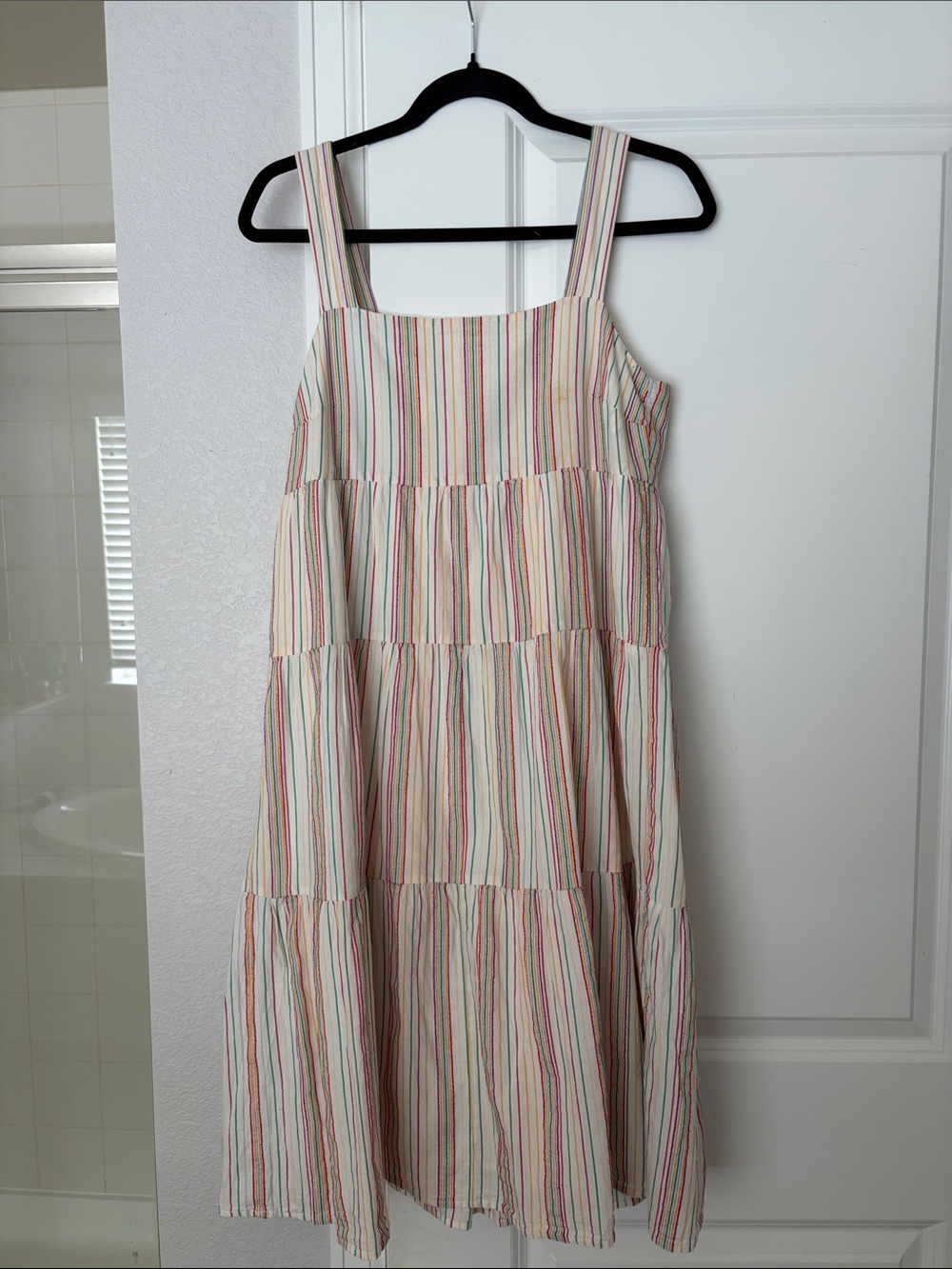 Madewell Cream Tiered Midi Dress with Multi-Color Stripes